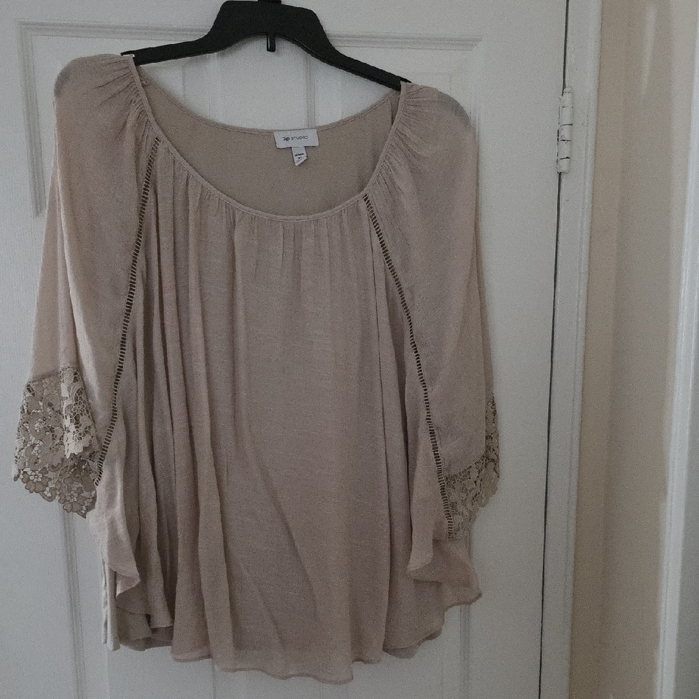 AB Studio Beige Lace Sleeve Blouse